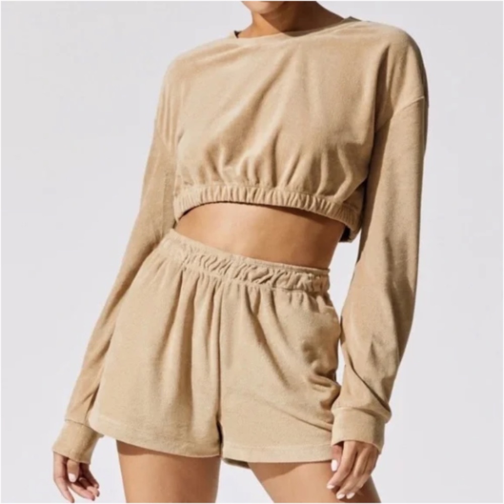 Beach Riot Maxine Terry Cloth Beach Sweatshirt Size Large Taupe